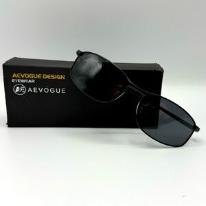 AEVOGUE Black Metal Frame Polarized Sunglasses For Men